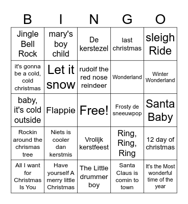 Kerstmuziek Bingo Card