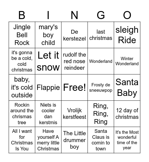 Kerstmuziek Bingo Card