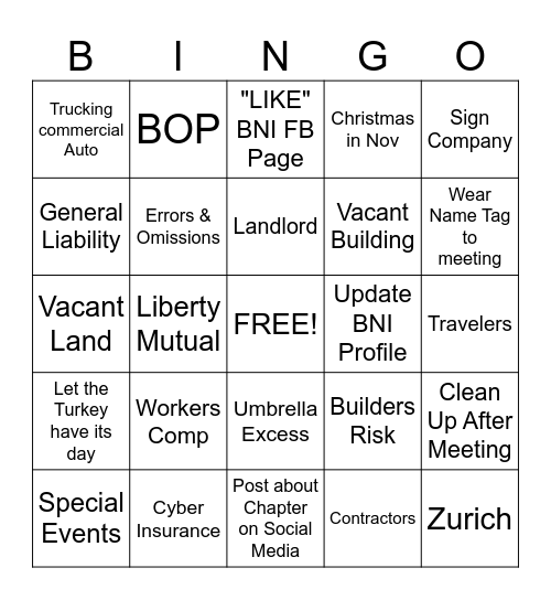 BNI BINGO Card