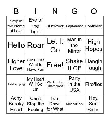 Name That Song Bingo Card