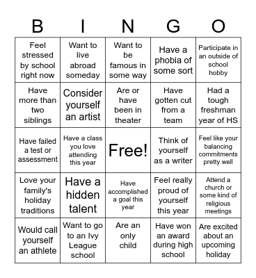 Link Crew Bingo Card