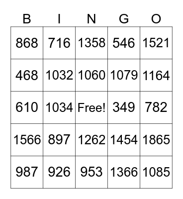 Addition 3-Digit numbers Bingo Card