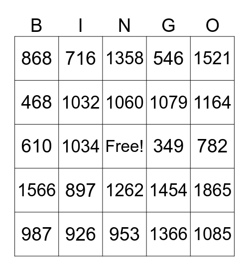 Addition 3-Digit numbers Bingo Card