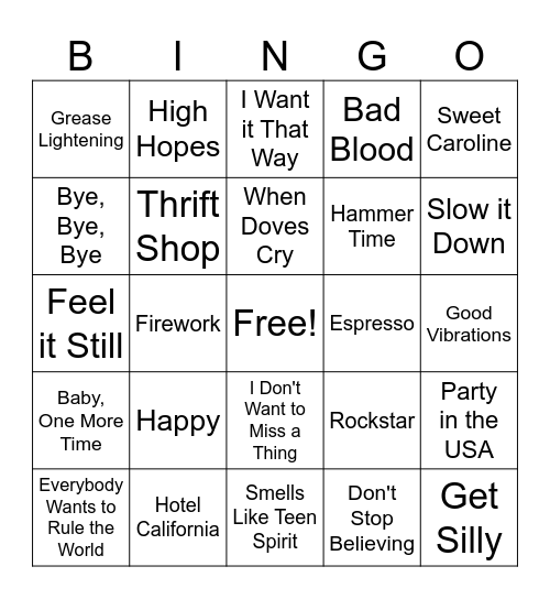 Name That Song Bingo Card