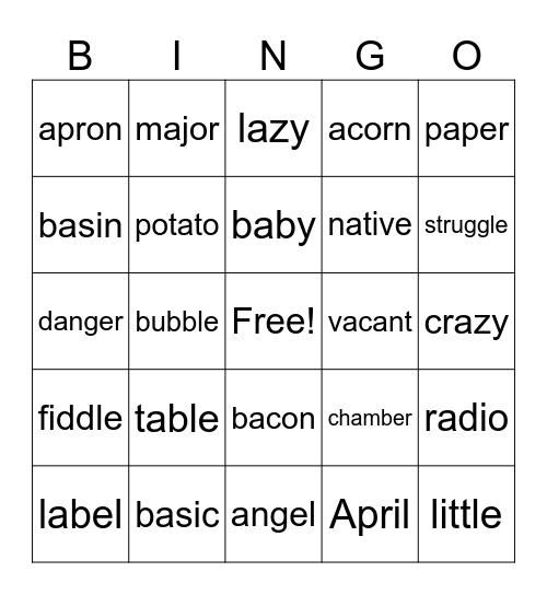 Red group Bingo Card