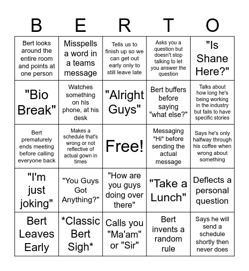 Bert Bingo Card