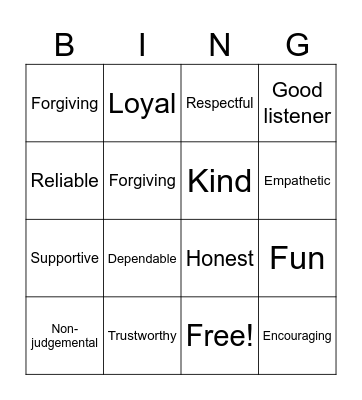 Friend Bingo Card