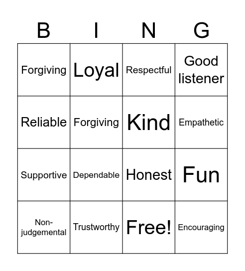 Friend Bingo Card
