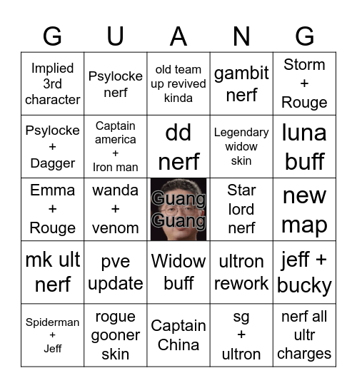 Guang Guang Bingo Card
