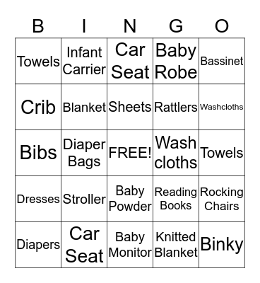 Baby Shower  Bingo Card