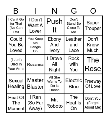 Totally Radical 80's Bingo Card