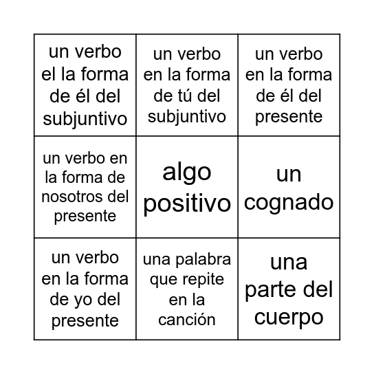 música martes Bingo Card