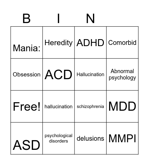 Troubled Minds 1 Bingo Card