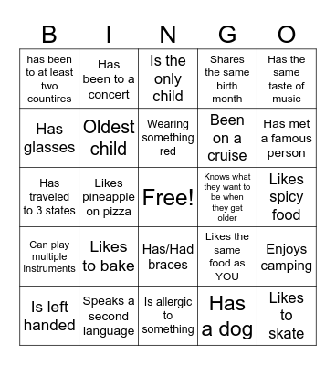 BBBS GET TO KNOW YOU Bingo Card