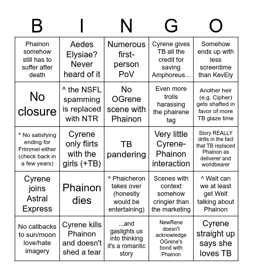 Phairene doomposting bingo Card