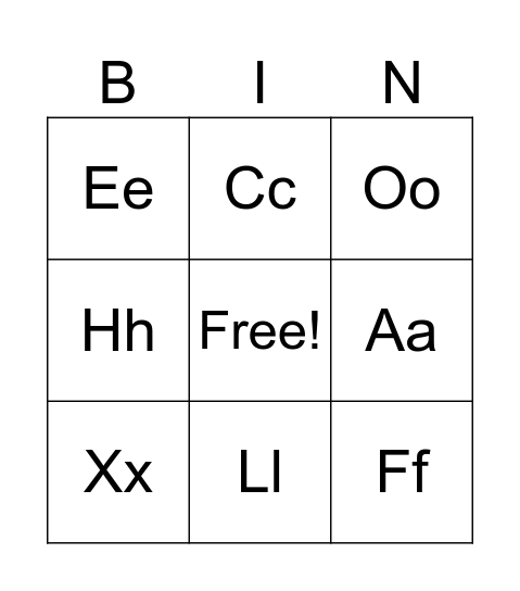 Alphabet Bingo Card
