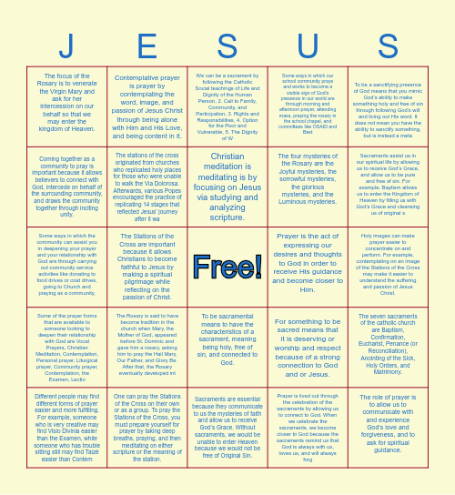 Prayer Bingo Card