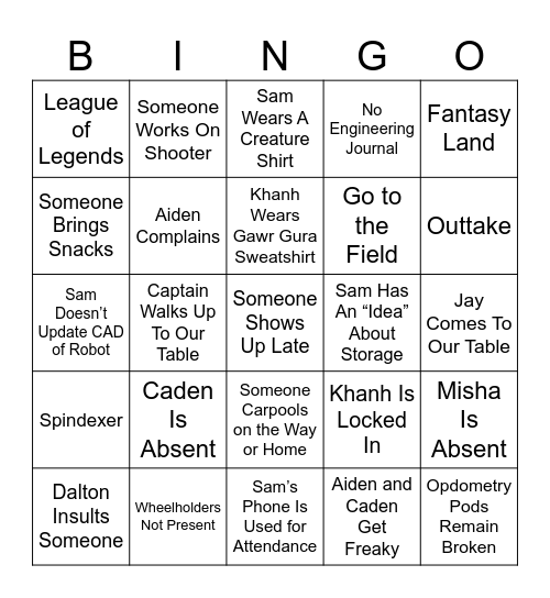 Robotics Bingo Card