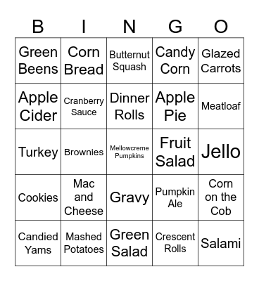 Thanksgiving Food Bingo Card