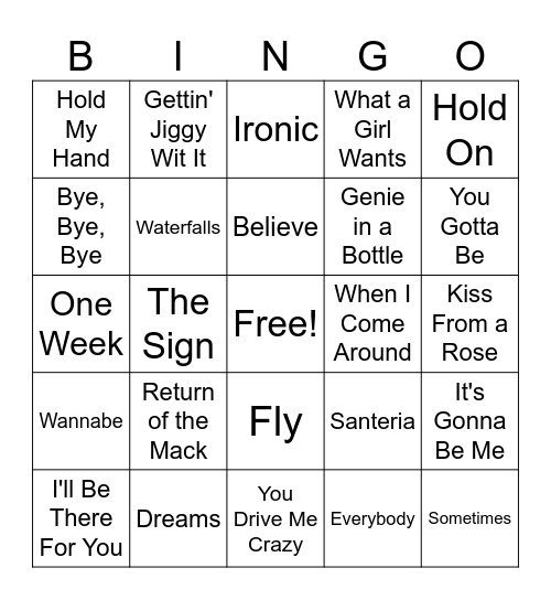 90's Hits! Bingo Card