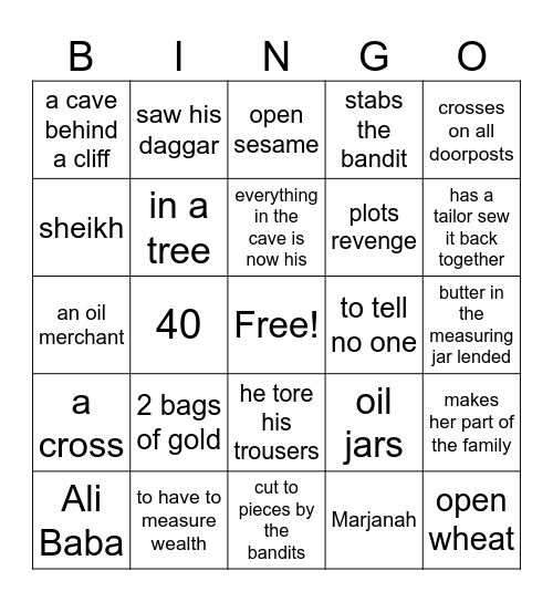 Ali Baba Bingo Card