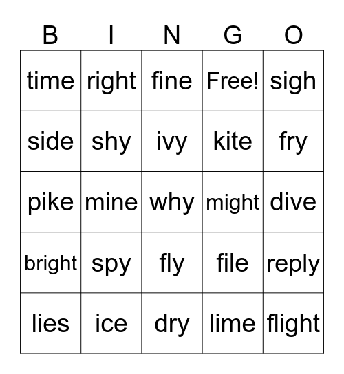 Long i words Bingo Card