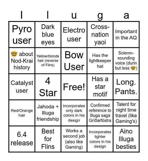 Illuga hopes bingo Card