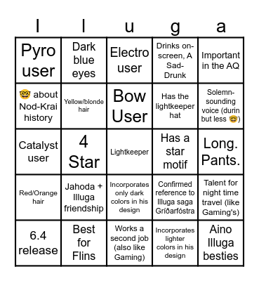 Illuga hopes bingo Card