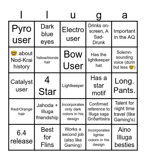 Illuga hopes bingo Card