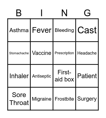 SICKNESS AND HEALTHCARE Bingo Card