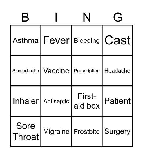 SICKNESS AND HEALTHCARE Bingo Card