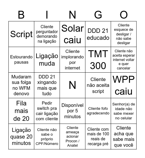 Escravos da Claro Bingo Card