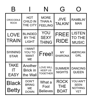 Musical Decades: 70s Bingo Card