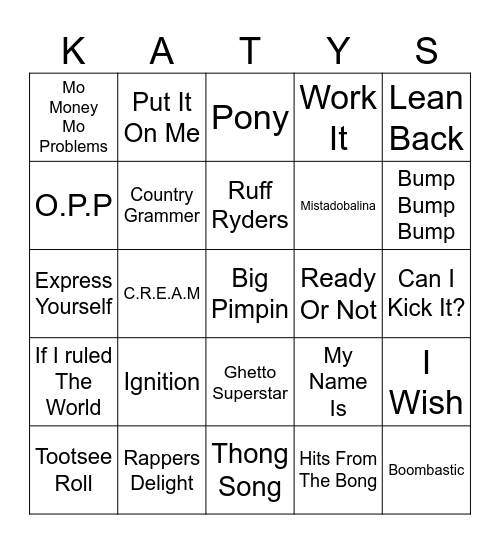 90s Hip Hop Bingo 2 Bingo Card