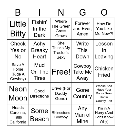 Music Bingo: Country Older Than These Kids Bingo Card