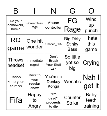 Hapee's Gamer Rage V3 Bingo Card
