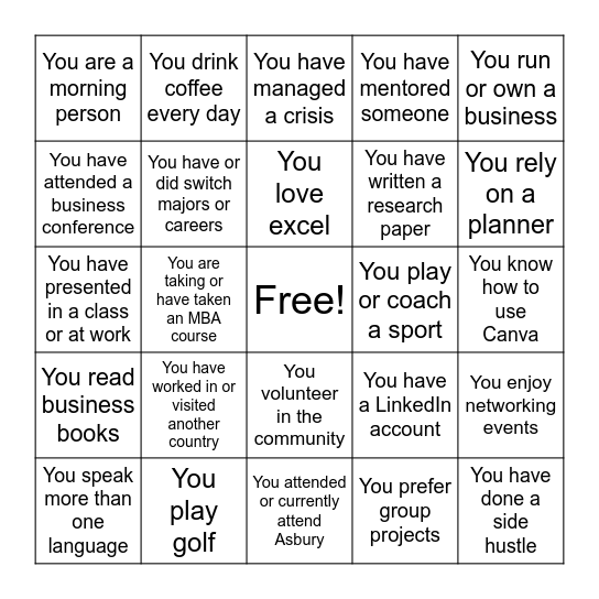 Common Ground Bingo Card