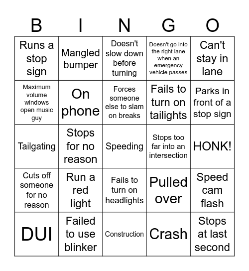 New Mexico Roads Bingo Card