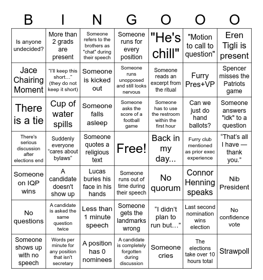 AXP Elections Bingo Card