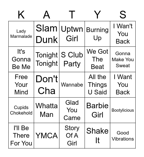 Boy Bands & Gal Groups Bingo Card