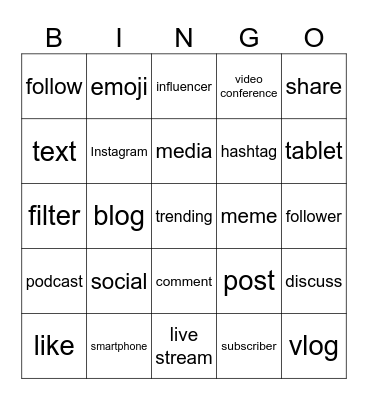 Get Social! Bingo Card