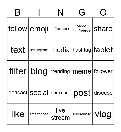 Get Social! Bingo Card