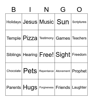 Gratitude Bingo Card
