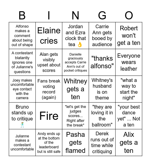 DWTS BINGO Card