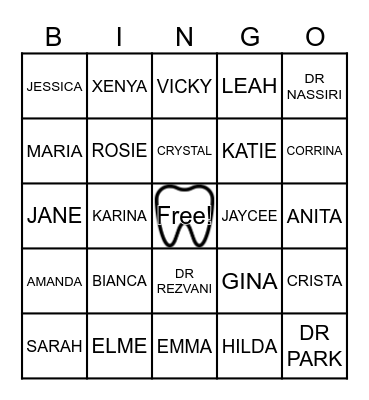 Dental Bingo Card