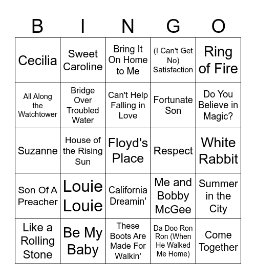 60'S CLASSICS Bingo Card