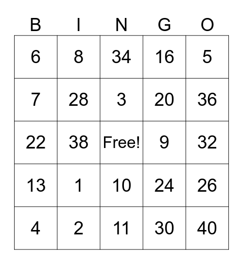 Double It! Halve It! Bingo Card