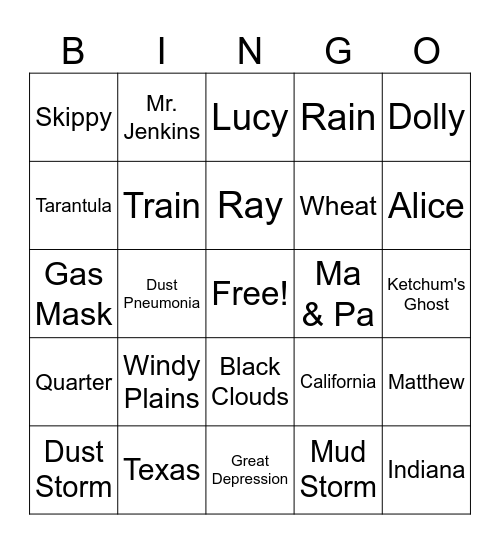 I Survived the Dust Bowl of 1935 Bingo Card