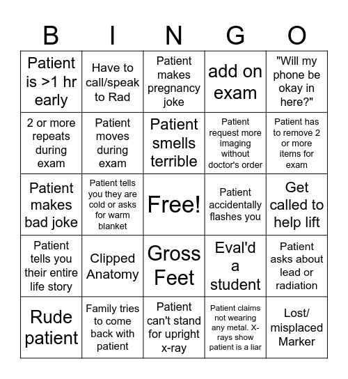 X-RAY BINGO Card