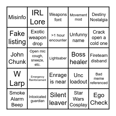 LFG Bingo Card